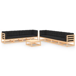 vidaXL Juego de muebles de jardín 9 pzas y cojines madera maciza pino