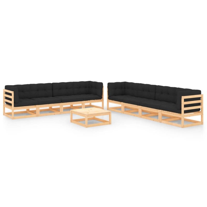 vidaXL Juego de muebles de jardín 9 pzas y cojines madera maciza pino