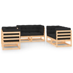 vidaXL Juego de muebles de jardín 6 pzas y cojines madera maciza pino