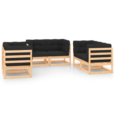 vidaXL Juego de muebles de jardín 6 pzas y cojines madera maciza pino