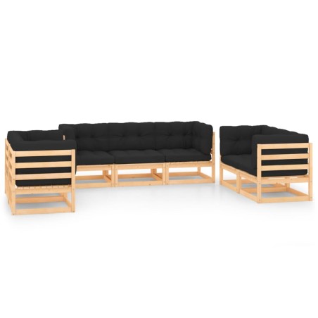 vidaXL Juego de muebles de jardín 7 pzas y cojines madera maciza pino