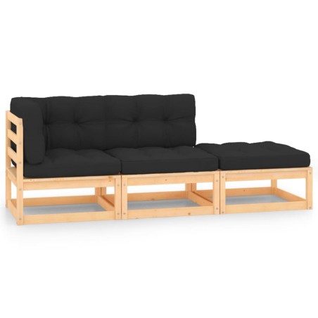 vidaXL Juego de muebles de jardín 3 pzas y cojines madera maciza pino
