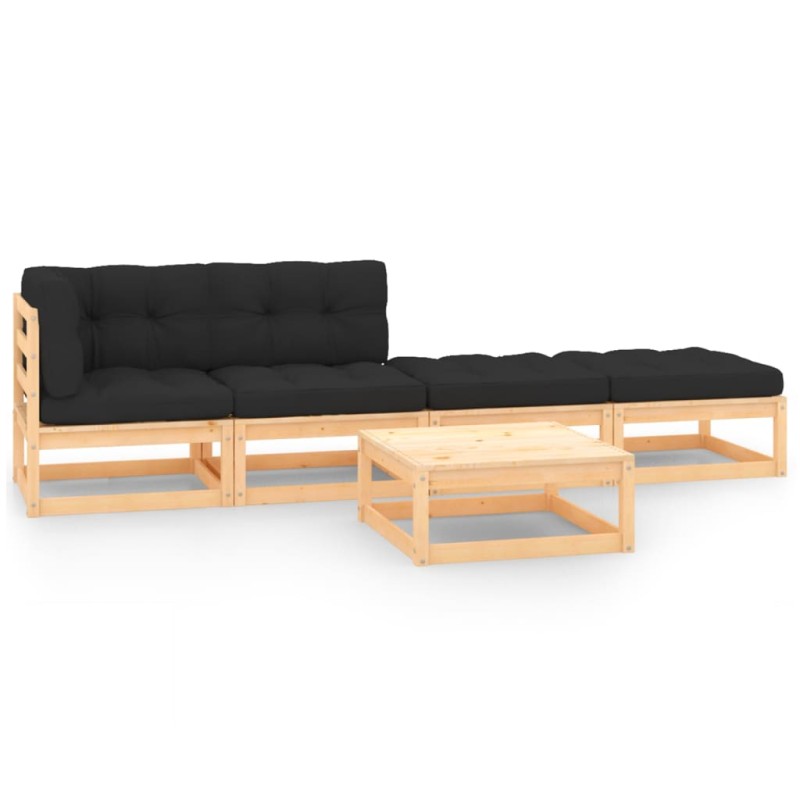 vidaXL Juego de muebles de jardín 5 pzas y cojines madera maciza pino