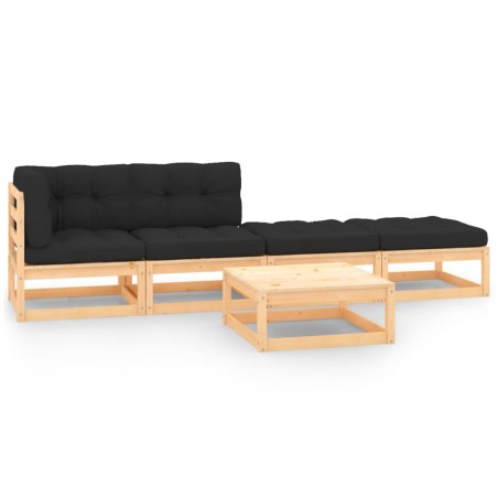vidaXL Juego de muebles de jardín 5 pzas y cojines madera maciza pino