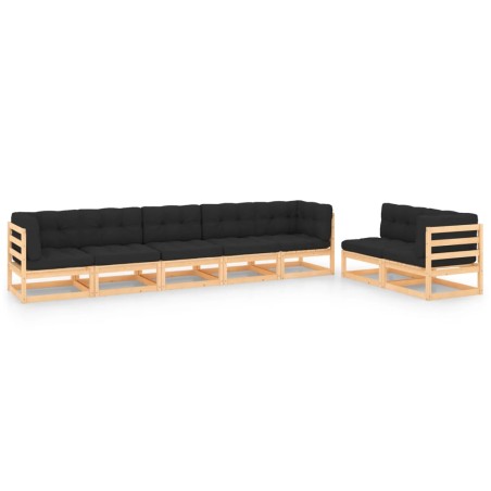 vidaXL Juego de muebles de jardín 7 pzas y cojines madera maciza pino