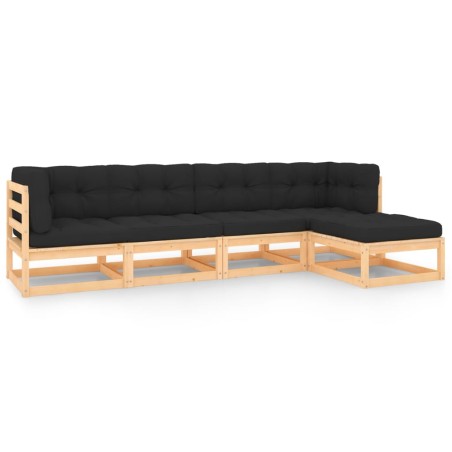vidaXL Juego de muebles de jardín 5 pzas y cojines madera maciza pino