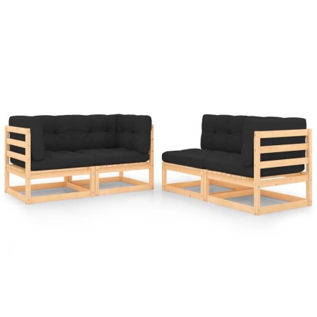 vidaXL Juego de muebles de jardín 4 pzas y cojines madera maciza pino