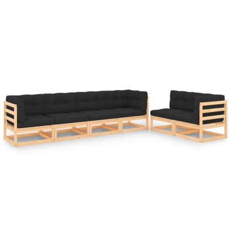 vidaXL Juego de muebles de jardín 6 pzas y cojines madera maciza pino