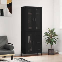vidaXL Aparador alto madera contrachapada negro 69,5x34x180 cm