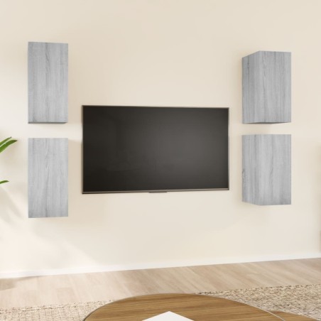 vidaXL Muebles TV 4 uds madera contrachapada gris Sonoma 30,5x30x60 cm
