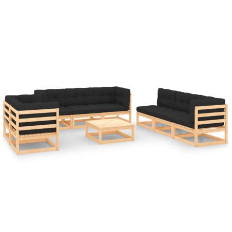 vidaXL Juego de muebles de jardín 9 pzas y cojines madera maciza pino