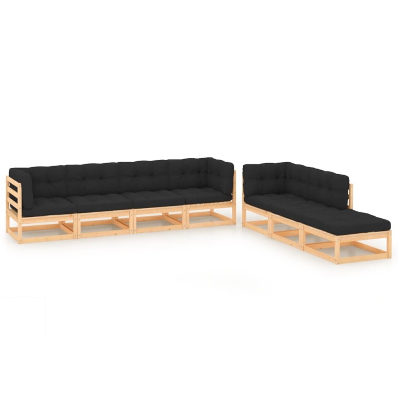 vidaXL Juego de muebles de jardín 7 pzas y cojines madera maciza pino