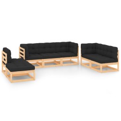 vidaXL Juego de muebles de jardín 7 pzas y cojines madera maciza pino
