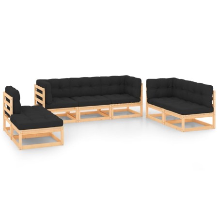 vidaXL Juego de muebles de jardín 7 pzas y cojines madera maciza pino