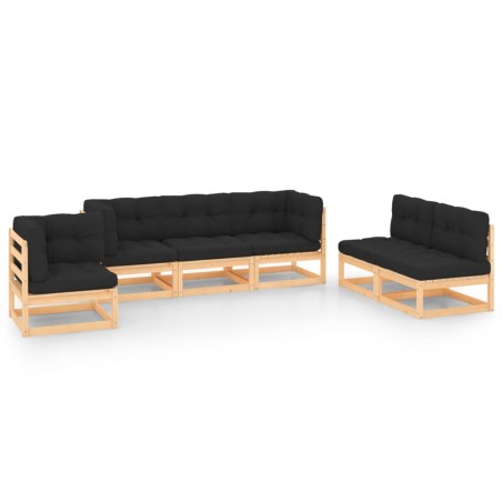 vidaXL Juego de muebles de jardín 6 pzas y cojines madera maciza pino