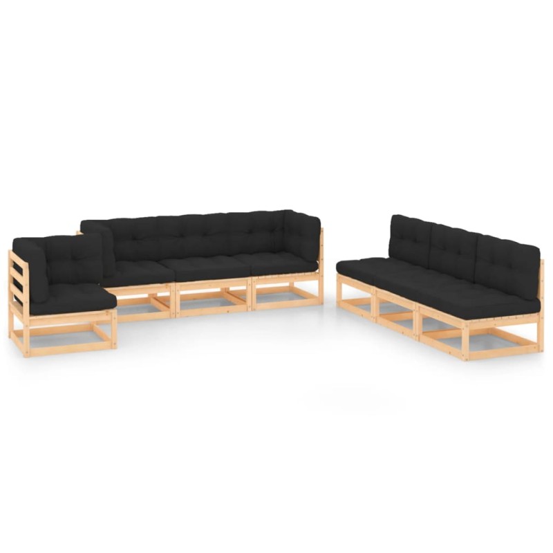 vidaXL Juego de muebles de jardín 7 pzas y cojines madera maciza pino