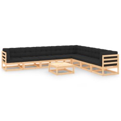 vidaXL Juego de muebles de jardín 9 pzas y cojines madera maciza pino