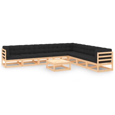 vidaXL Juego de muebles de jardín 9 pzas y cojines madera maciza pino