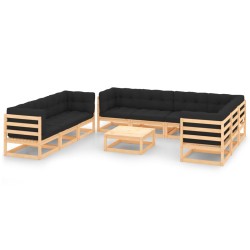 vidaXL Juego de muebles de jardín 10 pzas y cojines madera maciza pino