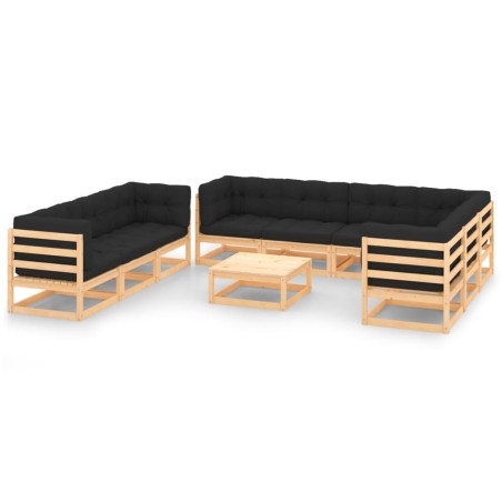 vidaXL Juego de muebles de jardín 10 pzas y cojines madera maciza pino