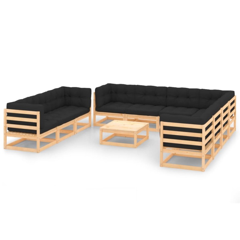 vidaXL Juego de muebles de jardín 11 pzas y cojines madera maciza pino vidaXL Juego de muebles de jardín 11 pzas y cojines madera maciza pino