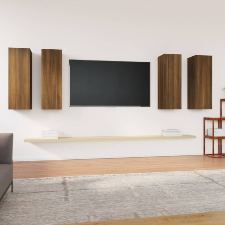 vidaXL Muebles TV 4 uds madera contrachapada marrón roble 30,5x30x90cm