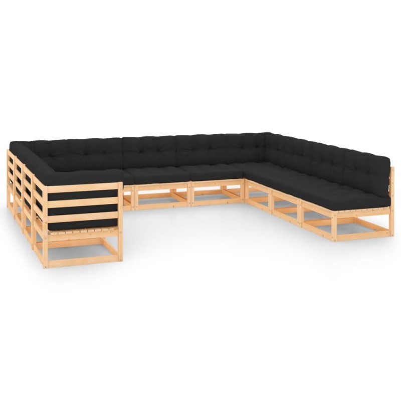 vidaXL Muebles de jardín 11 pzas cojines antracita madera maciza pino