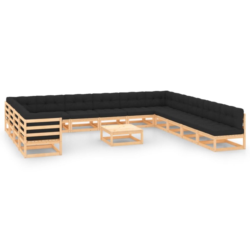 vidaXL Muebles de jardín 14 pzas con cojines antracita madera maciza vidaXL Muebles de jardín 14 pzas con cojines antracita madera maciza