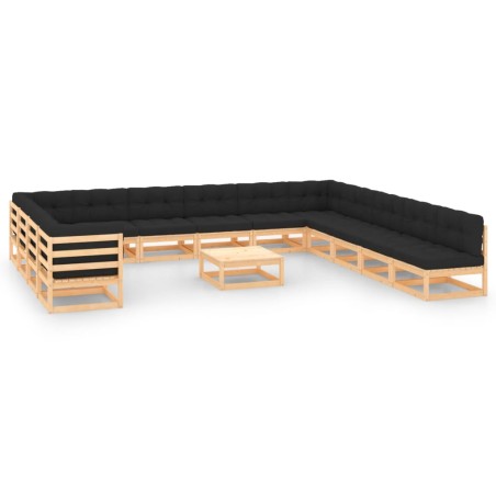 vidaXL Muebles de jardín 14 pzas con cojines antracita madera maciza