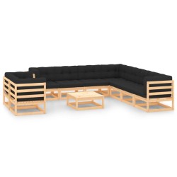 vidaXL Muebles de jardín 10 pzas cojines antracita madera maciza pino