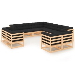 vidaXL Muebles de jardín 11 pzas cojines antracita madera maciza pino