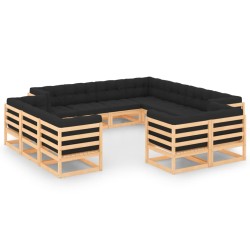 vidaXL Muebles de jardín 12 pzas con cojines antracita madera maciza
