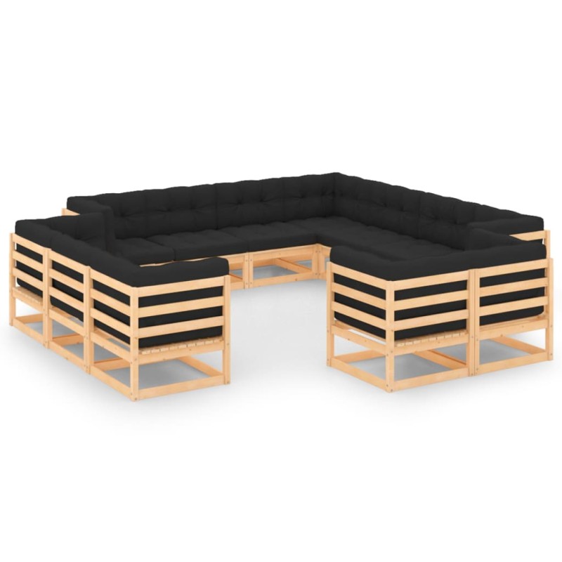 vidaXL Muebles de jardín 12 pzas con cojines antracita madera maciza vidaXL Muebles de jardín 12 pzas con cojines antracita madera maciza