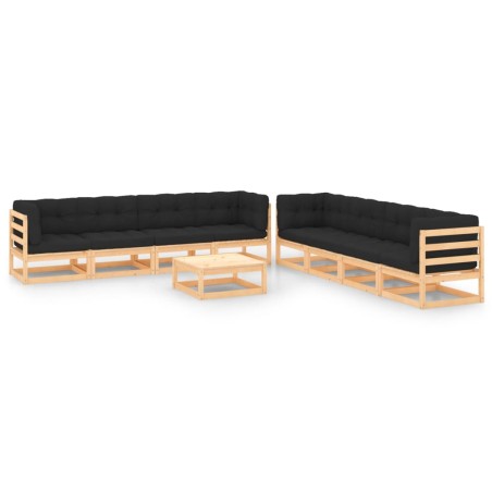 vidaXL Muebles de jardín 9 pzas y cojines antracita madera maciza pino