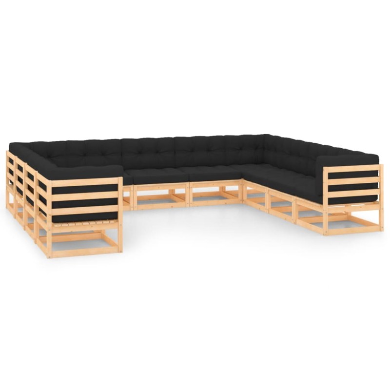 vidaXL Muebles de jardín 11 pzas cojines antracita madera maciza pino vidaXL Muebles de jardín 11 pzas cojines antracita madera maciza pino