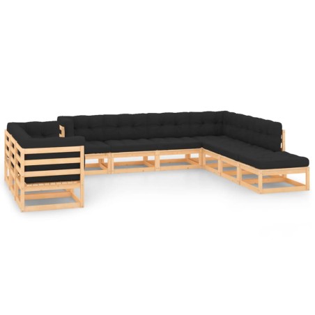 vidaXL Muebles de jardín 10 pzas cojines antracita madera maciza pino