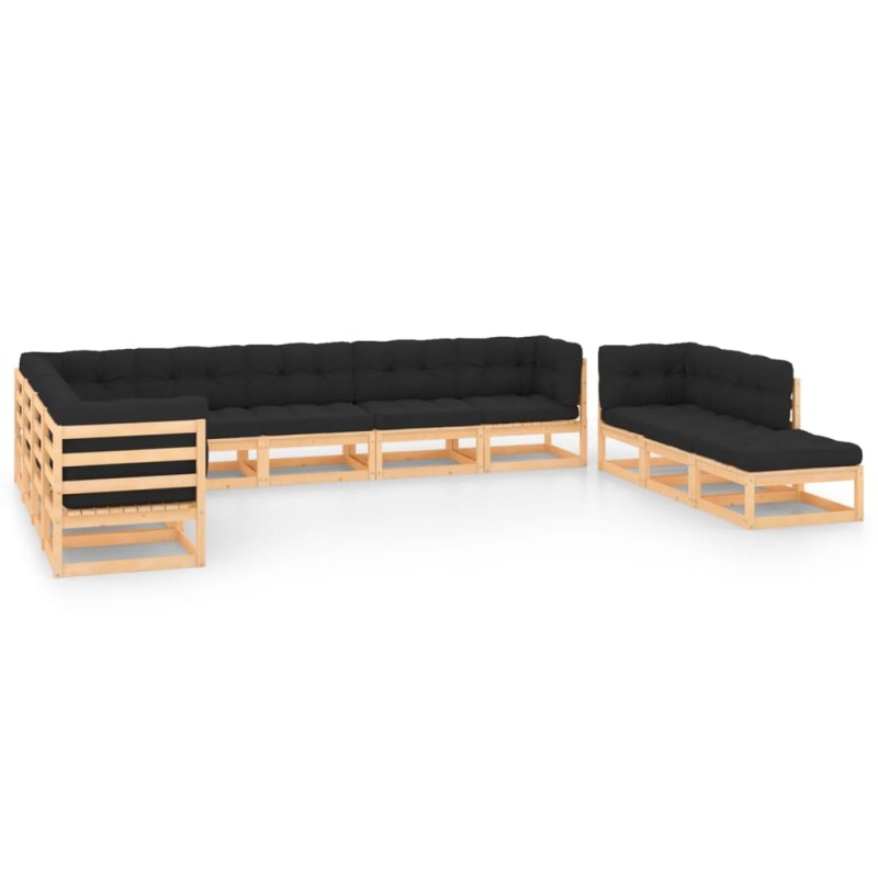 vidaXL Muebles de jardín 11 pzas cojines antracita madera maciza pino vidaXL Muebles de jardín 11 pzas cojines antracita madera maciza pino