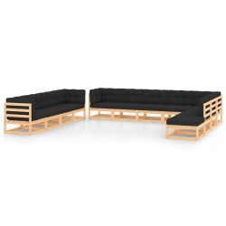 vidaXL Muebles de jardín 12 pzas con cojines antracita madera maciza