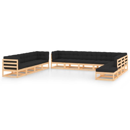 vidaXL Muebles de jardín 12 pzas con cojines antracita madera maciza