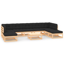 vidaXL Muebles de jardín 10 pzas cojines antracita madera maciza pino