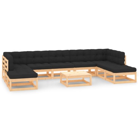vidaXL Muebles de jardín 10 pzas cojines antracita madera maciza pino