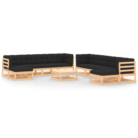 vidaXL Muebles de jardín 11 pzas cojines antracita madera maciza pino