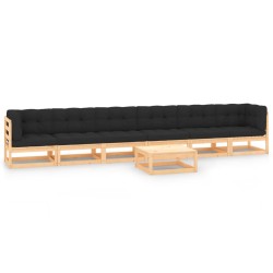 vidaXL Muebles de jardín 7 pzas y cojines antracita madera maciza pino