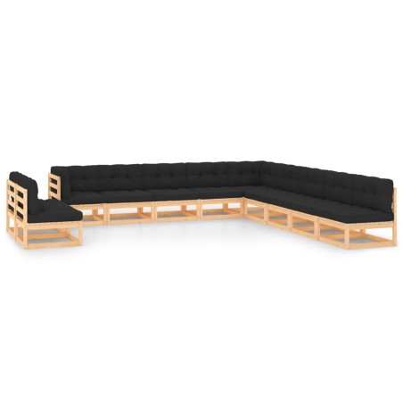 vidaXL Muebles de jardín 11 pzas cojines antracita madera maciza pino