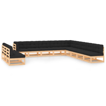 vidaXL Muebles de jardín 12 pzas con cojines antracita madera maciza