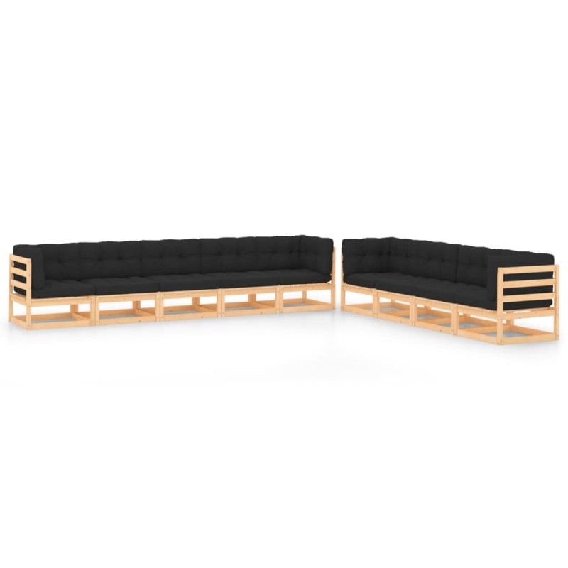 vidaXL Muebles de jardín 9 pzas y cojines antracita madera maciza pino