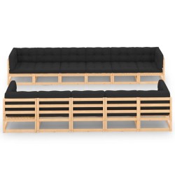 vidaXL Muebles de jardín 11 pzas cojines antracita madera maciza pino
