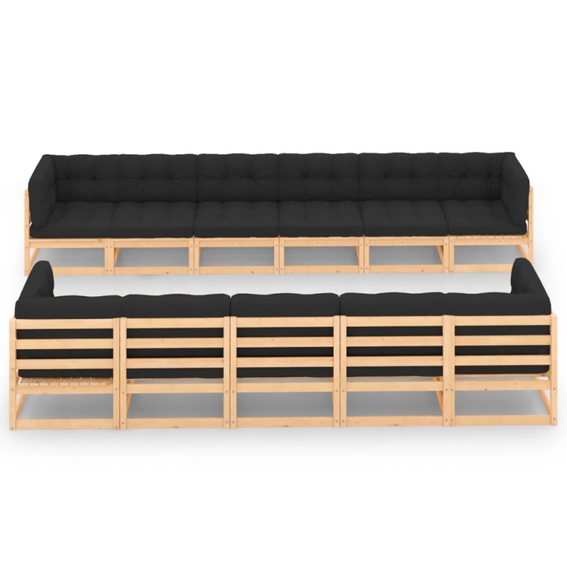 vidaXL Muebles de jardín 11 pzas cojines antracita madera maciza pino