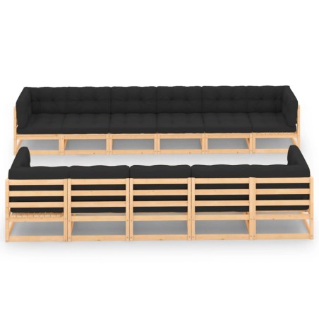 vidaXL Muebles de jardín 11 pzas cojines antracita madera maciza pino