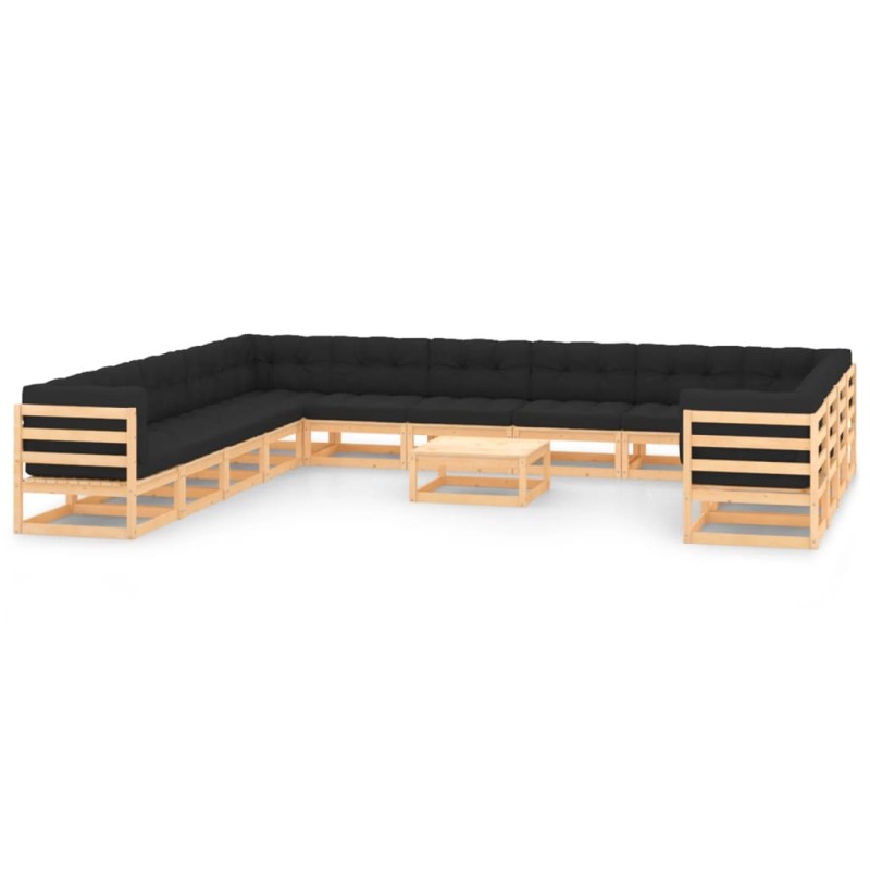 vidaXL Muebles de jardín 14 pzas con cojines antracita madera maciza vidaXL Muebles de jardín 14 pzas con cojines antracita madera maciza